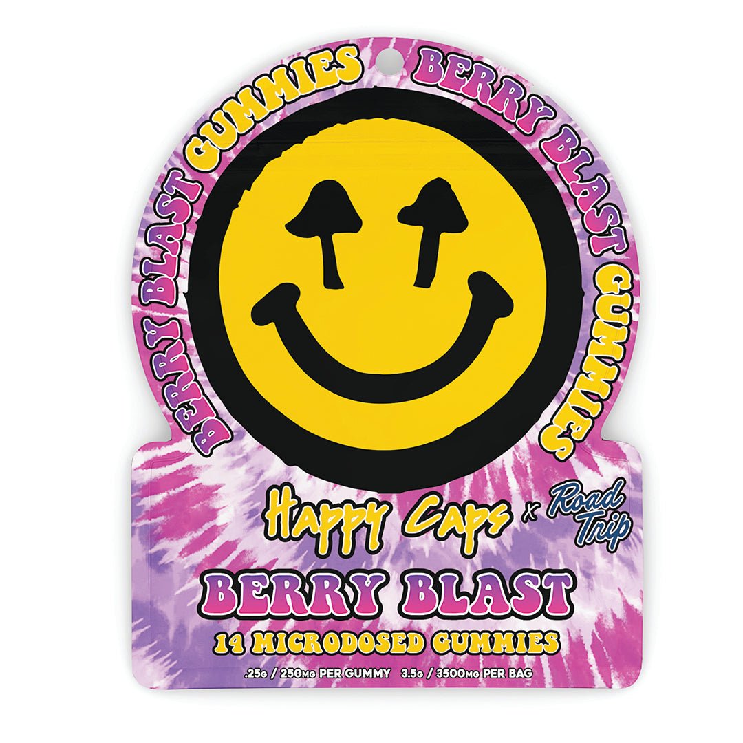 Happy Caps x Road Trip - MICRODOSED Gummies + Functional Mushrooms - Berry Blast - Smoke Shop Go