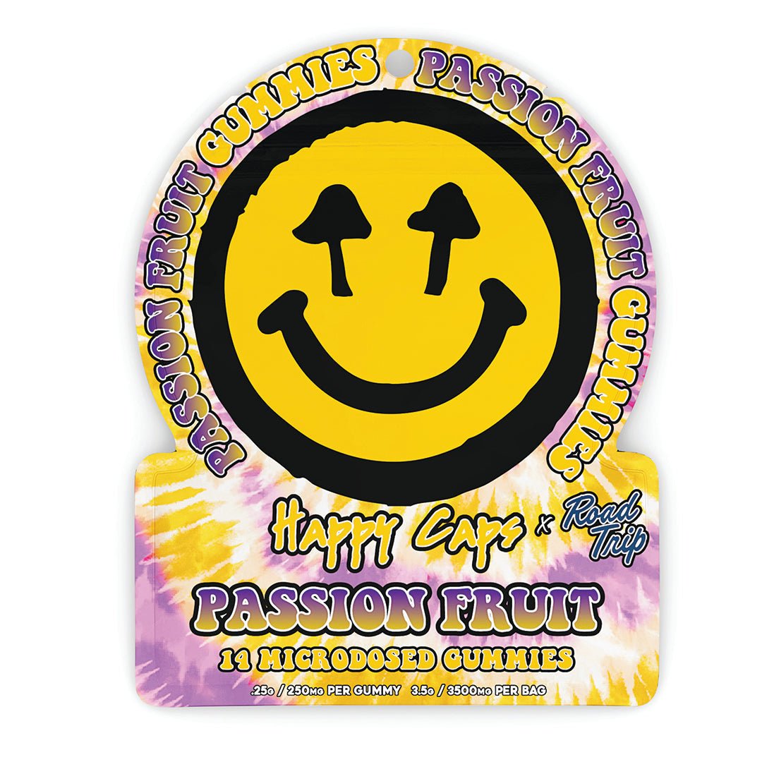 Happy Caps x Road Trip - MICRODOSED Gummies + Functional Mushrooms - Passion Fruit - Smoke Shop Go