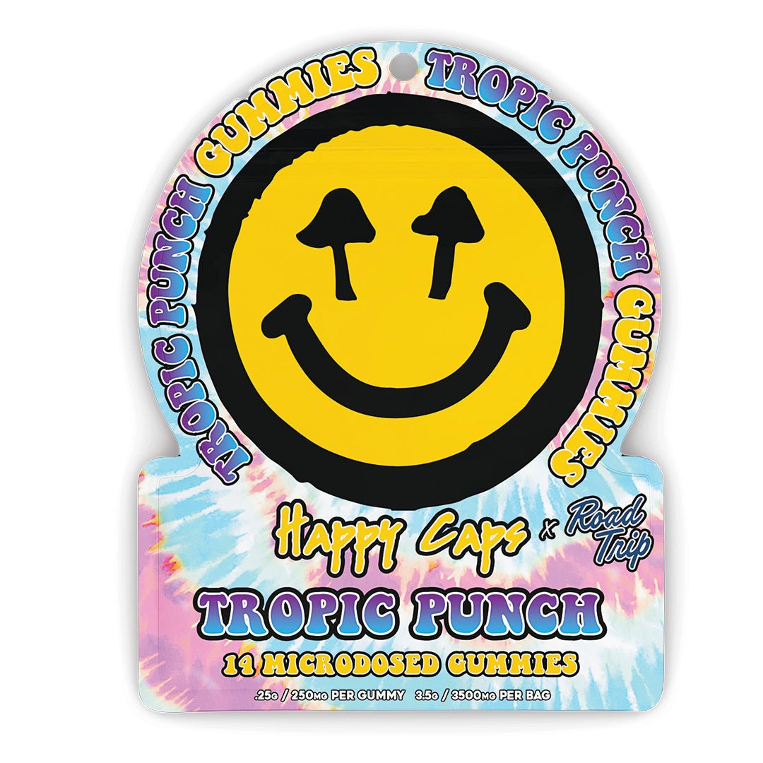 Happy Caps x Road Trip - MICRODOSED Gummies + Functional Mushrooms - Tropic Punch - Smoke Shop Go
