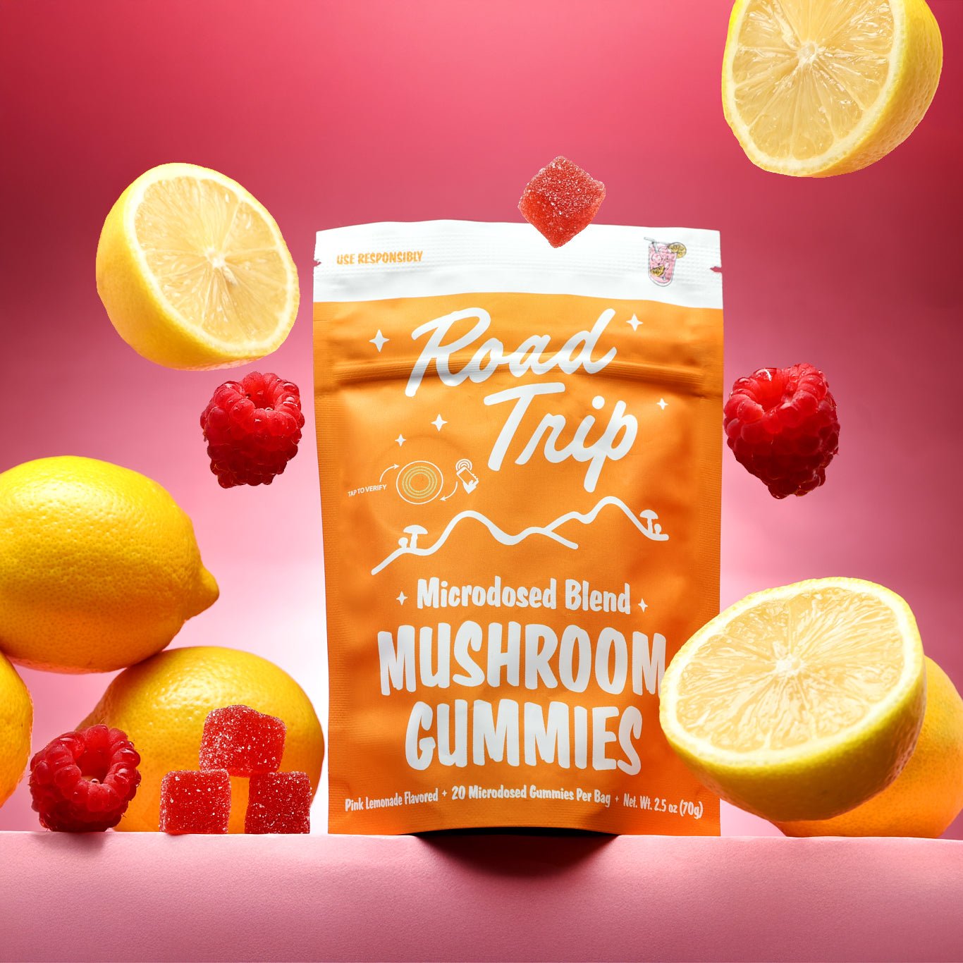 Road Trip - MICRODOSED Gummies + Functional Mushrooms - Pink Lemonade - Smoke Shop Go